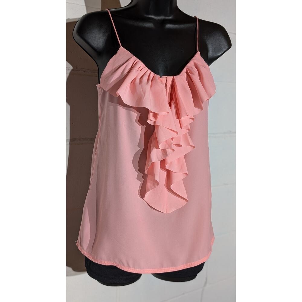 H&M Pink Ruffle Sleeveless Tank Top Blouse Cami Summer Spaghetti Strap 2 Xsmall